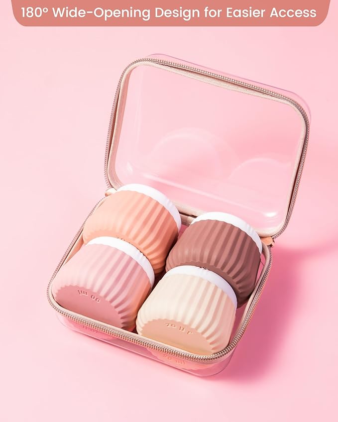 Mrsdry Travel Containers for Toiletries 4 Pack, Clear Hard Zipper Case, TSA Approved Travel Size Toiletries, With Clear Bag Leak Proof Silicone Jars, Creams Jars Carrying Small Items