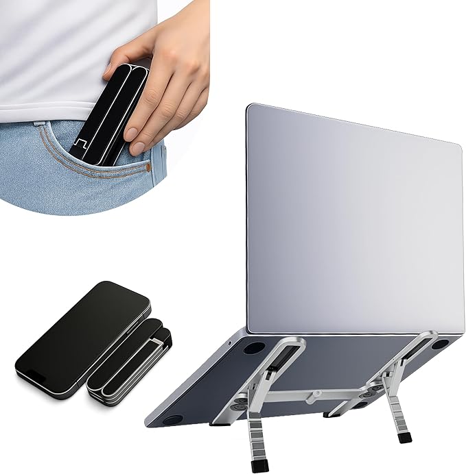 Foldable Laptop Stand, Portable Laptop Stand, Ultra-Lightweight (Lighter Than a Phone)，Adjustable Computer Stand, 6-Level Height, Fits 10-16" Laptops, for Home Office Business Trip Remote Work