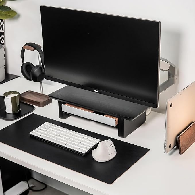 Raico Desk Shelf Setup Mini Monitor Stand, Compact Black Wood Organiser, Ergonomic Home Office Accessory (Black | 18.8 Inches)