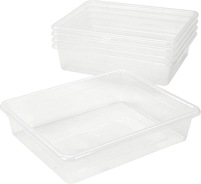 Storex Letter Size Deep Storage Tray – Organizer Bin for Classroom, Office and Home, Transparent, 5-Pack (62566U05C)