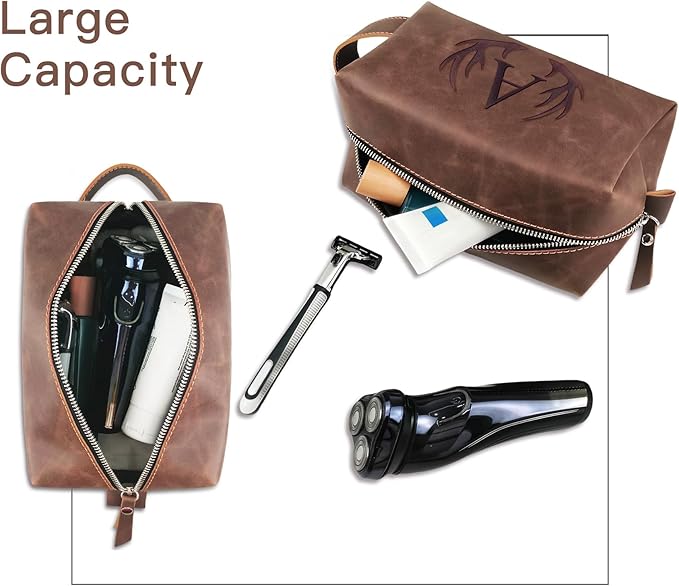 Personalized Travel Toiletry Bag for Men Initial Letter PU Leather Waterproof Shaving Bag for Toiletries Accessories Travel Essentials Storage Bags Fathers Day Birthday Gifts for Men (Z)