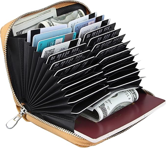 boshiho RFID Blocking 24 Slot Credit Card Holder Wallet Real Leather Multi Card Organizer Wallet with Zipper