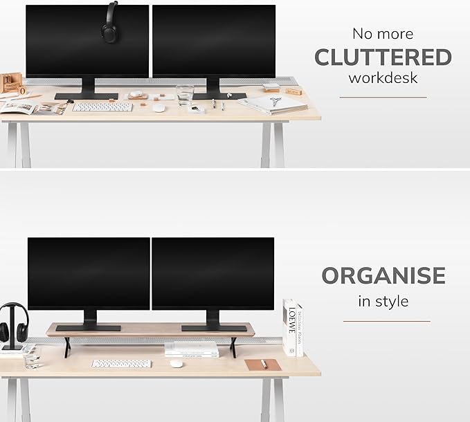 Anji Mountain Monitor Stand - Desktop Organizer & Laptop Riser, Ergonomic Monitor Riser, Space-Saving Monitor Stand for Desk, Durable Construction, Easy Assembly, Ideal for Home & Office,Biscotti