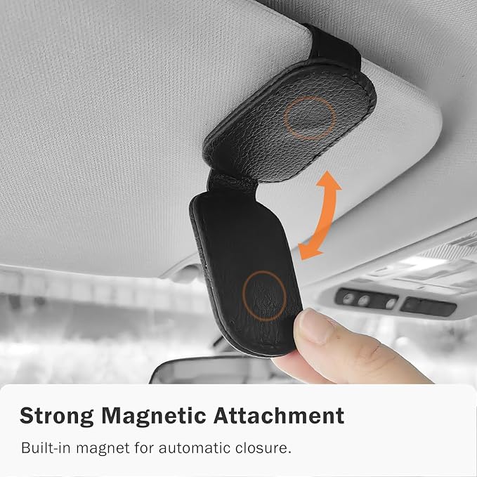 Sunglass Holder for Car Visor, Magnetic Leather Sunglasses Holder and Ticket Card Clip for Car