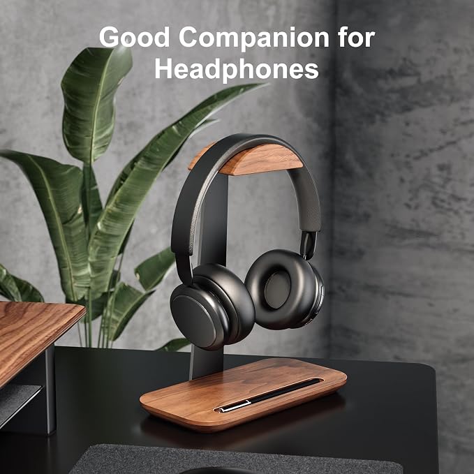 UPERGO Walnut Headphone Stand for Desk, Desk Tray Organizer, Nightstand Organizer