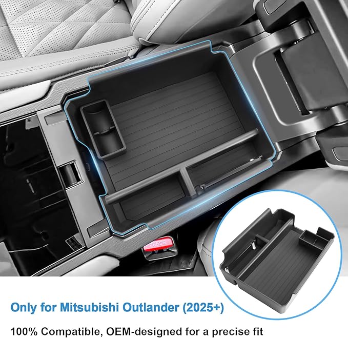 2025 2026 Outlander Center Console Organizer for Mitsubishi Outlander (ES/SE/SEL/Platinum/Taril Edition), Durable ABS Plastic&Anti-Slip Rubber Armrest Tray Insert 2026 Outlander Accessories