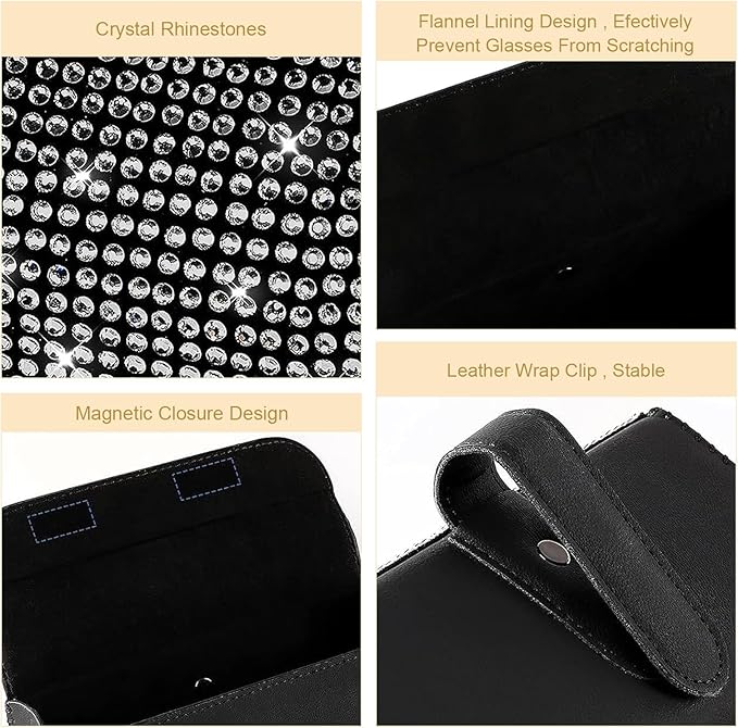 Bling Sunglasses Holder for Car Sun Visor, Rhinestone Auto Eyeglasses Mount Clip Organizer, Leather Sunvisor Sunglasses Storage Case, Universal Glasses Holder Clips for SUV, Sedan, Van (White)