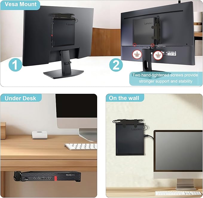Mini PC Mount Compatible with Lenovo ThinkCentre Tiny, Wall VESA and Under Desk Mount for Lenovo ThinkCentre Tiny Desktops M600 M700 M710Q M715q M720Q M800z M900 M910Q Mini Desktop Bracket