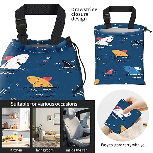 Car Trash Bag Large Hanging Can for Back of Seat, Cute Waterproof Car Garbage Bag for Vehicle, Travelling, Outdoor Cute Cartoon Blue Shark