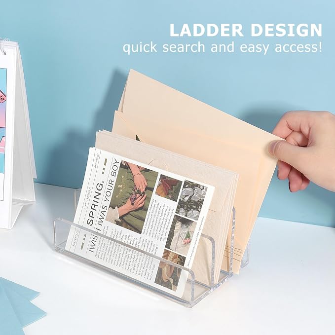 Acrylic File Organizer for Desk, 3 Sections Mail Sorter Organizer Holder, Acrylic Desk Organizer for Document, Letter, Notebook