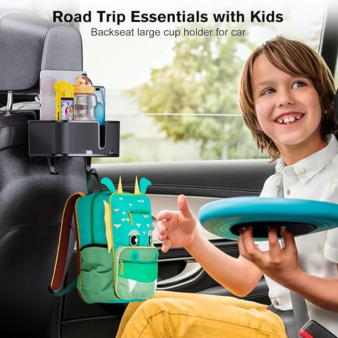 MAGJIEYX Car Headrest Cup Holder for Back Seat Organizer for Multi-Hanging Snack Storage Box with Strong Hooks for Kids and Uber Backseat Passengers Share Rid for Travel Accessories