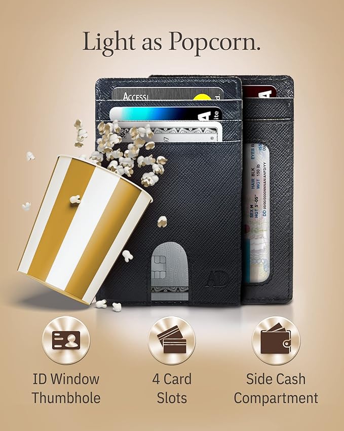 Access Denied REAL LEATHER Slim Minimalist Mens Wallet - Thin Front Pocket RFID Credit Card Holder Wallets For Men Holiday Gifts For Him
