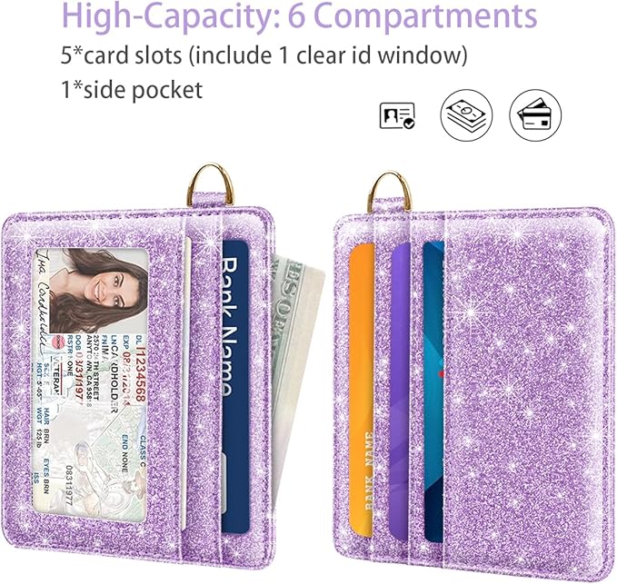 Slim Minimalist Front Pocket RFID Blocking Credit Card Holder Small Wallet Cute Card Cases for Women,Glitter Purple