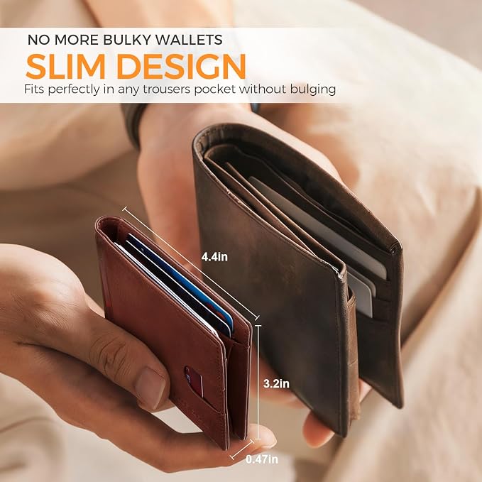 RUNBOX Slim Money Clip Wallets for Men and Teen Boys RFID Blocking 11 Card Holder Minimalist Small Leather Bifold Novelty Men's Wallet Front Pocket Gift Box