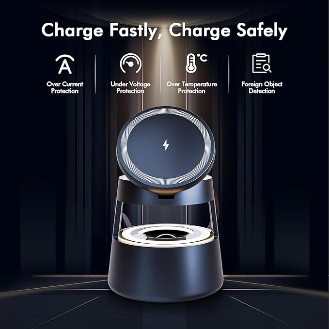 5 in 1 Magnetic Wireless Charger Bluetooth Speakers and Night Light for Apple Mag Safe iPhone 17 16e 16 15 14 13 12 Pro Max iWatch and AirPods Fast Charging Station Gift Ideal for Men Teenage Boys