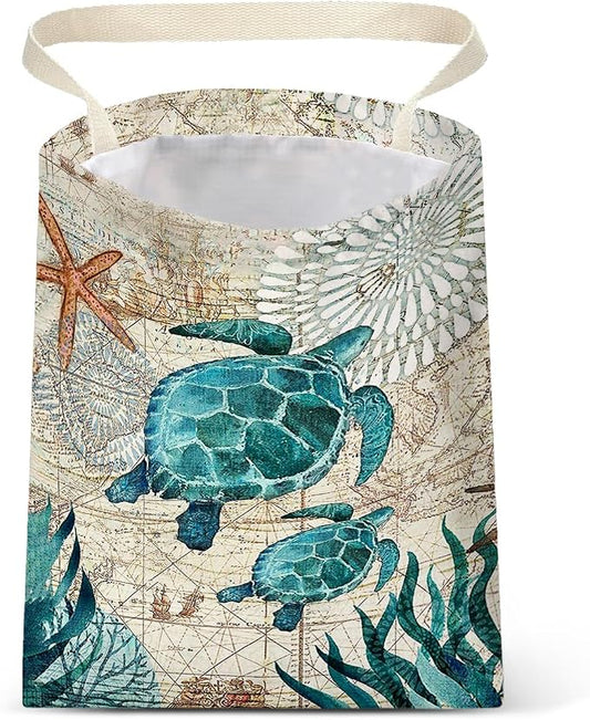 Car Trash Bag Hanging No Snap Small Garbage Bag for Car Back Seat Cute Printed One-handed Strap Trash Bags Car Accessories-Sea Turtle Car Trash Bags