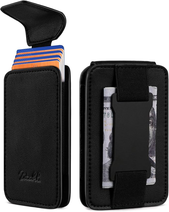 Zitahli Slim Wallet for Men with Pull-Up Tab & Cash Strap - Front Pocket Minimalist Easy Access Card Holder, RFID Blocking, Holds 8 Cards & 10-15 Bills