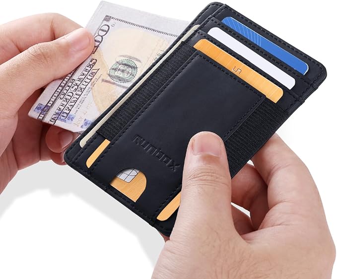 RUNBOX Slim Minimalist Wallet 8-12 Cards Front Pocket RFID Blocking Leather Small Thin Card Holder Wallets for Men and Women Gifts for Him