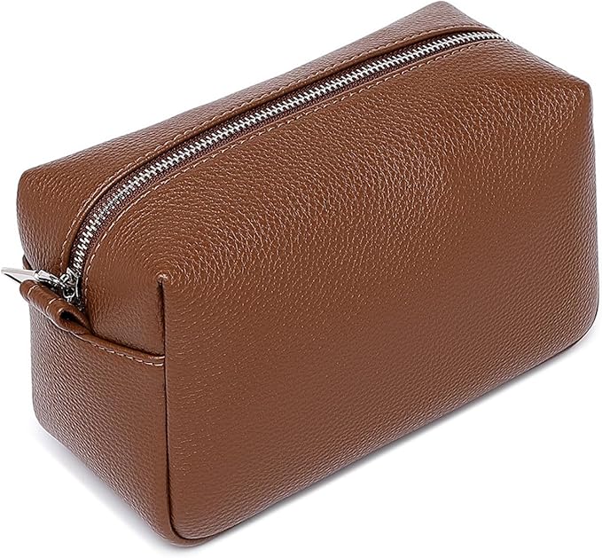 PU leather Organizer Bag Lightweight Cosmetic Bag with Ring Clasp Perfect Travel Makeup Bag for Women (Toffee Brown/PU)