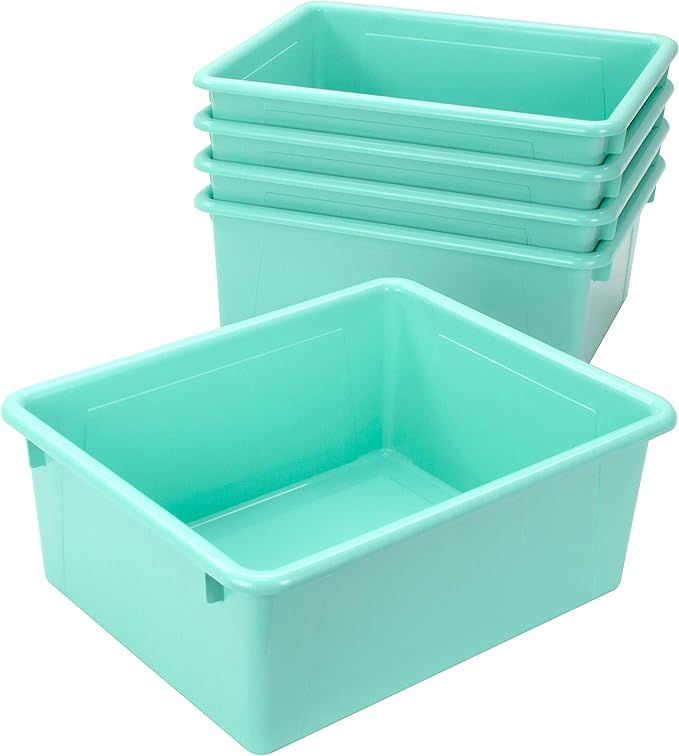 Storex Letter Size Deep Storage Tray – Organizer Bin for Classroom, Office and Home, Teal, 5-Pack (62529A05C)