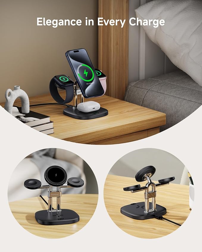 Dual Fast Charger for Apple Watch 11, Magnetic Wireless Charger Stand for iPhone Air/17 Pro Max/17 Pro/17/16/15/14, Charging Station for Apple Watch Ultra 3/SE 3/10/9/8/7/6, Airpods, SwanScout 709M