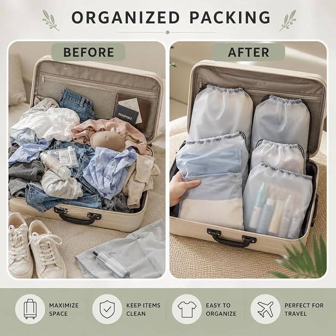 Shoe Bags for Travel, 12 Pack Clear Drawstring Organizers, Waterproof PE Plastic Pouches for Packing Shoes, Toiletries, Cosmetics, Gym Clothes, Wet Swimsuits