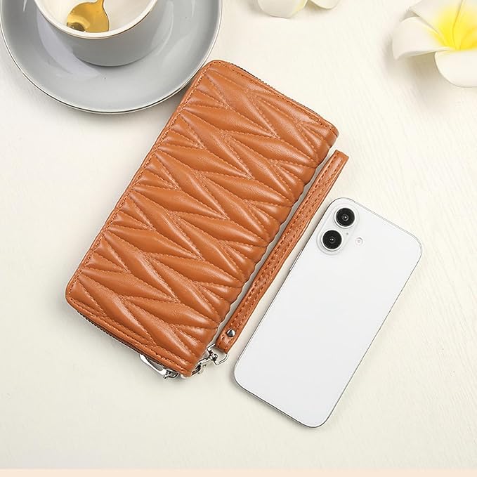 Women's Zip Wristlet Wallet - Large Capacity RFID Blocking Clutch Purse Quilted Soft Vegan Leather Travel Organizer