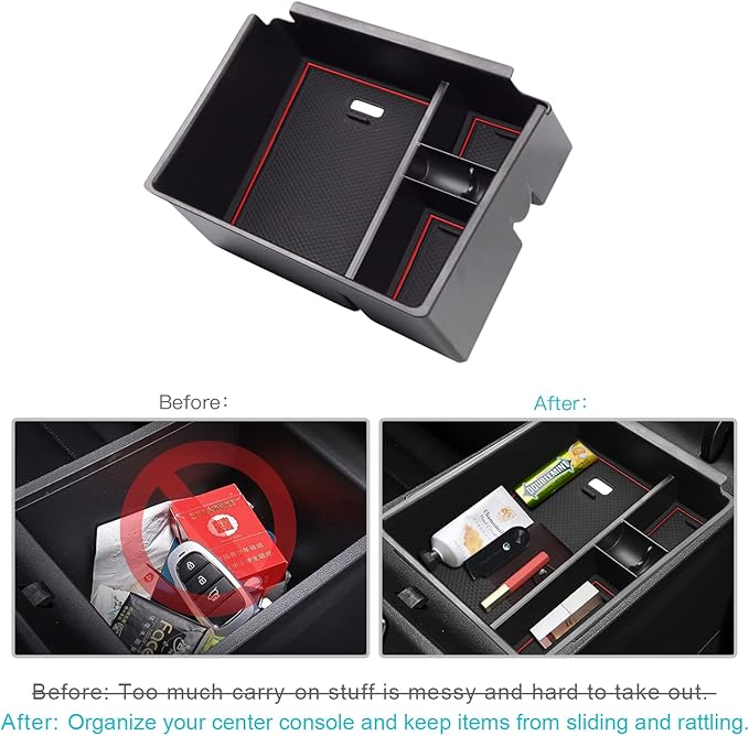 CDEFG Center Console Organizer Tray for 2022 2023 2024 Santa Cruz Pickup Truck Armrest Storage Box Secondary Insert Tray Container ABS Material 2022 2023 2024 Santa Cruz Interior Accessories (Red Mat)