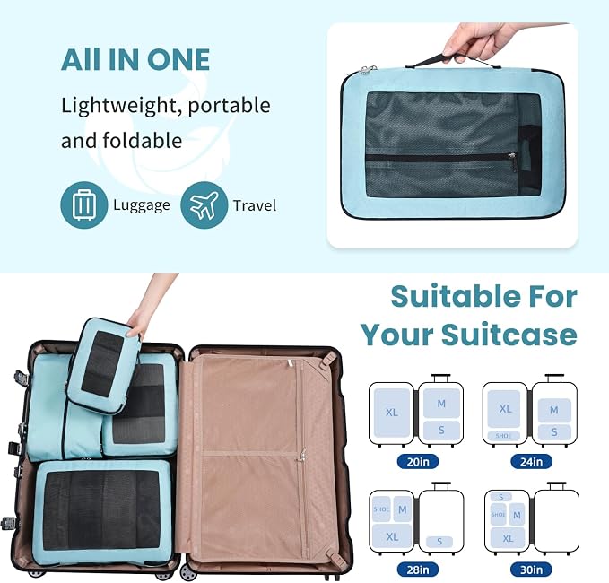 Compression Packing Cubes for Travel, Lightweight Vacation Travel Essentials, Travel Accessories for Suitcase Organizer Bags Set, Durable Luggage Organizer