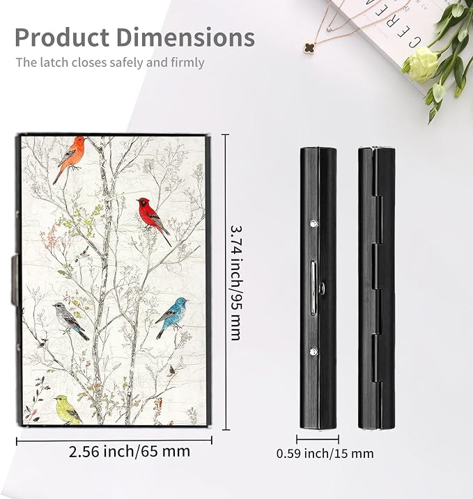RFID Metal Wallet Credit Cards Holder Slim Mini Business Card Holder Metal ID Case Gift for Men Women,Tree and Bird