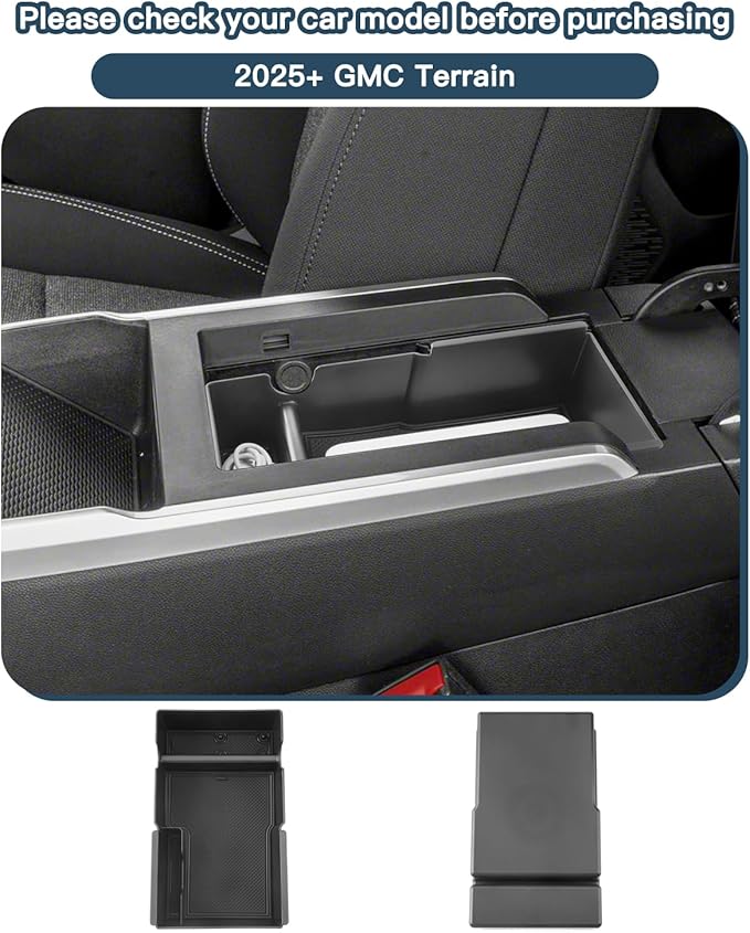 Ruiya Center Console Organizer for 2026 GMC Terrain Accessories ABS Material Armrest Console Glove Tray Compatible with 2025 2026 GMC Terrain Elevation/AT4/Denali Accessories
