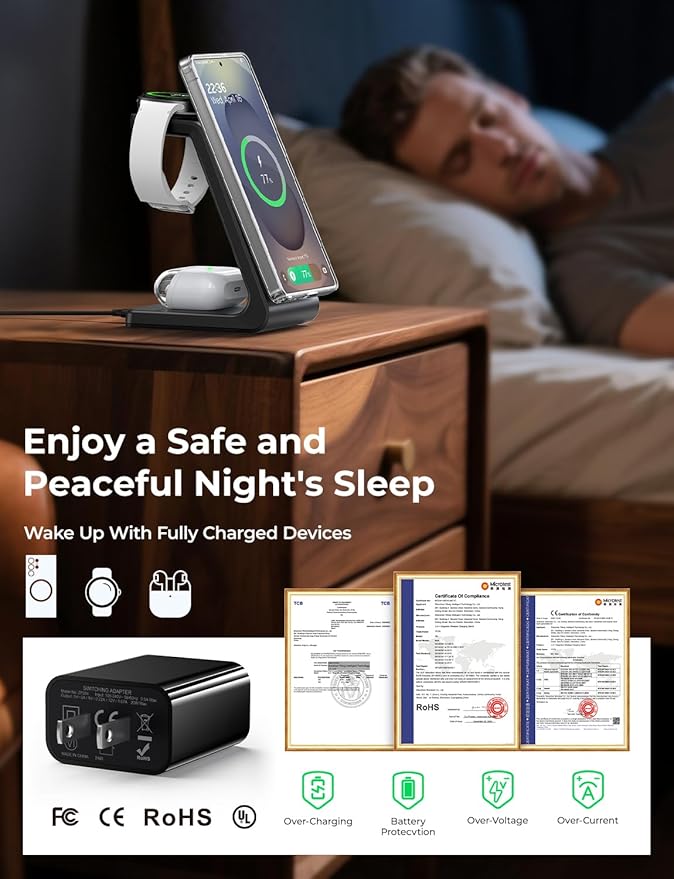 Magnetic Wireless Charger for Samsung, 3 in 1 Mag-Safe Charging Station for Galaxy Watch Ultra/8/7/6, Galaxy Watch Charger, Mag-Safe Charger for S26 Ultra S25 S24 S23 S22/ Z Fold7/ Flip7, Galaxy Buds