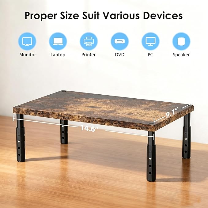 OPNICE Adjustable Monitor Stand Riser for Desk, Computer & Laptop Stand, Desk Organizers and Accessories, Office Desk Accessories & Workspace Organizer for Home Office, Brown Wood 2-Pack