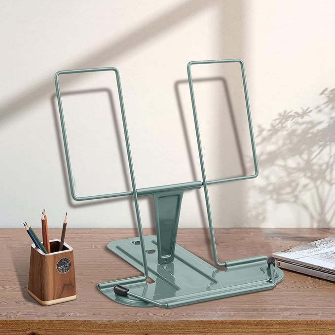 Honagu Book Stand for Reading, Adjustable Reading Rest Book Holder, Documents Holder, Sturdy Typing Stand for Recipes Textbooks Tablet Music Books (Morandi Green)