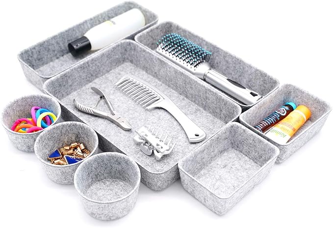 Welaxy 8-piece desk drawer organizer trays felt shallow bin for pens notes Jewlery Watches, home office dorm minimalist living gift solutions (Gray)