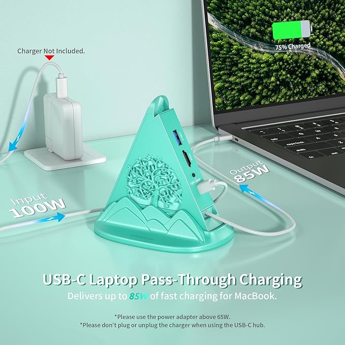 USB C Hub, 8-IN-1 USB C Multiport Adapter with 4K@30Hz HDMI, 100W Power Charging, 5Gbps Type C, 3 USB-A 3.0, SD/TF Slots& RGB Lighting, Green Type C Hub for Macbook, iPhone17, iPad, XPS(Tree)
