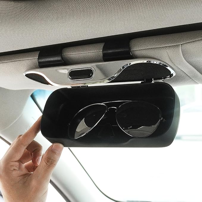 Sunglasses Holder for Car Visor, PU Leather Glasses Case with Clips Magnetic Closure Eyeglasses Holder