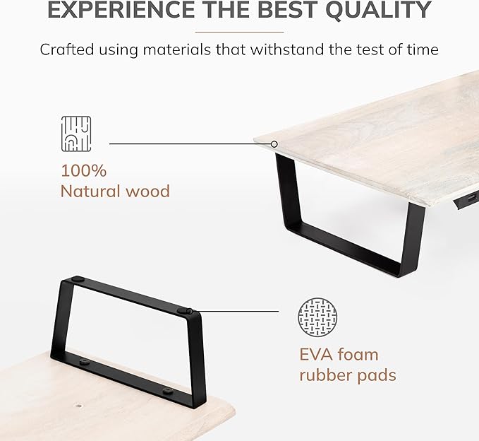 Anji Mountain Monitor Stand - Desktop Organizer & Laptop Riser, Ergonomic Monitor Riser, Space-Saving Monitor Stand for Desk, Durable Construction, Easy Assembly, Ideal for Home & Office,White Wash