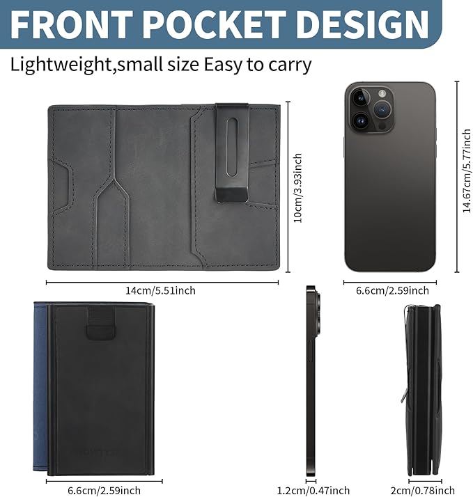Mens slim Wallet，with RFID Shielding, Holds 9 Cards Easily, metal wallet， card wallet for Men, Minimalist Wallet For Men, Made of aluminum and Pu Synthetic Leather, Includes Cash clip (Black)