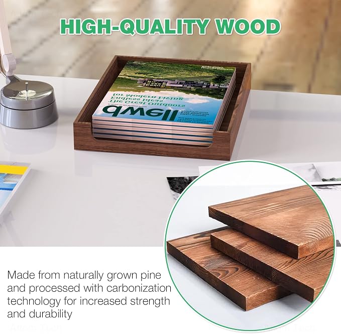 Wooden Letter Tray Natural Pine Wood Desktop Organizer, Multi-Functional Storage for Office, Kitchen - Perfect for Files, Supplies and Small Accessories, Stackable Space-Saving (Rustic Burnt)