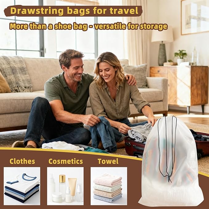 24 PCS Clear Shoe Bags for Travel, 11.8" x 15.7" Travel Shoe Bags for Storage and Packing, Waterproof Drawstring Shoe Bag for Traveling, Travel Essentials for Women and Men