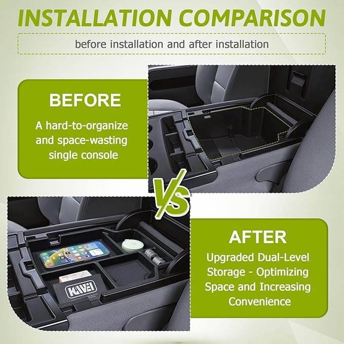 HGWEI Center Console Organizer Compatible with 2014-2018 Chevy Silverado/GMC Sierra 1500 & 2015-2019 2500HD/3500HD Interior Accessories, Middle Armrest Storage Box Insert Tray (Fit Jump Seat ONLY)