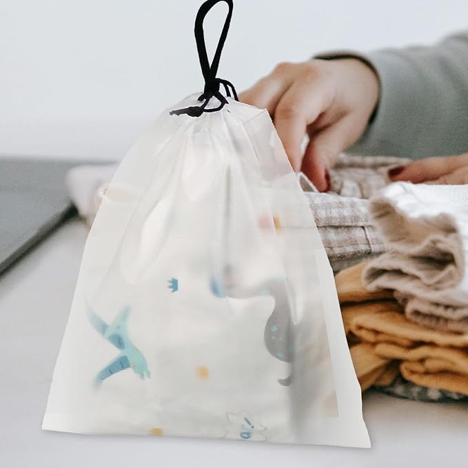POPETPOP 12pcs Waterproof Drawstring Storage Bags Set, Semi- Pe Material, Travel Organizer Pouches for Underwear, Swimsuit, and Toiletries, Multipurpose Packing Bags (20x28cm, 25x35cm,