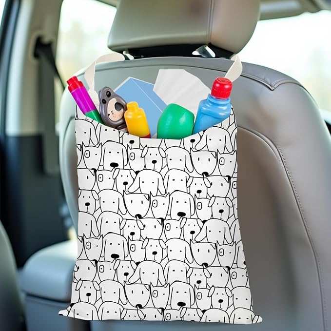 Car Trash Bag Car Garbage Bag Hanging Cars Trash Can, Waterproof Cars Back Seat Organizer for Vehicle Travelling Campingg Animal Dog Cow Leopard Decor