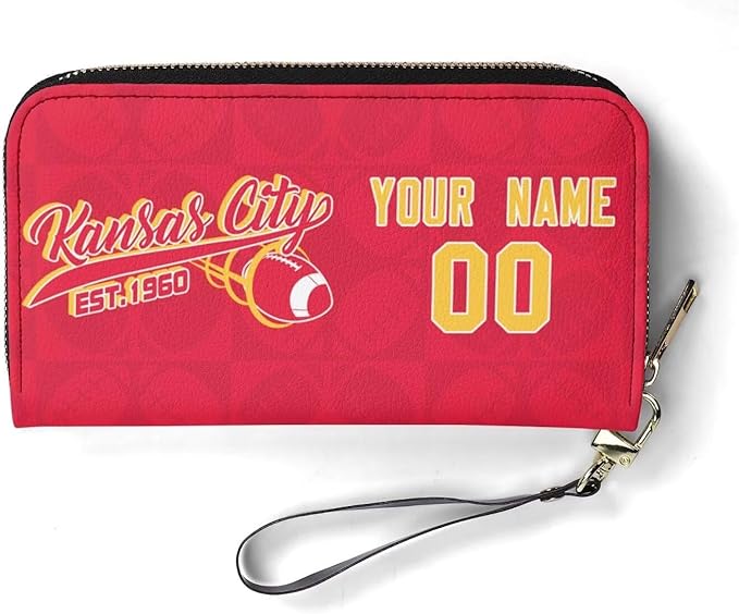 Custom Sports Team Zip Organizer Wallet-Personalized PU Leather Wallet with Name Number,Multi-Card Slots,Wrist Strap,Fan Gift for Men Women.