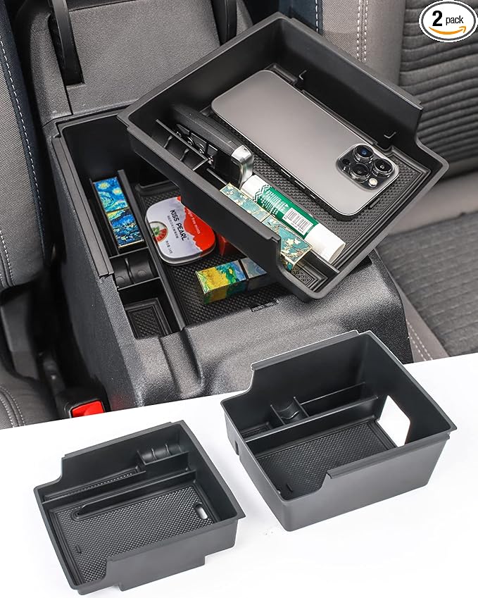 Savadicar Center Console Organizer – 2PCS Armrest Storage Tray for 2021 2022 2023 2024 Ford Bronco (Not for 2025 Version and Sport models), ABS Three-Tier Divider Insert, Black Interior Accessory