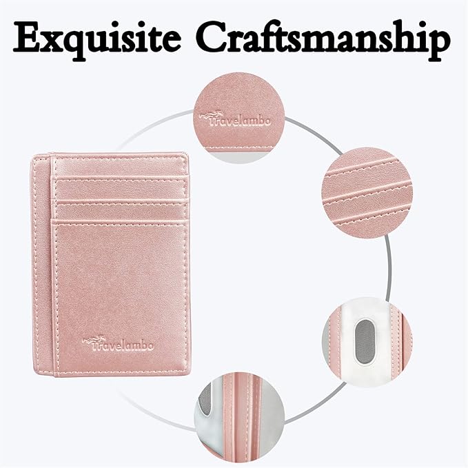 Travelambo Front Pocket Minimalist Leather Slim Wallet RFID Blocking Medium Size