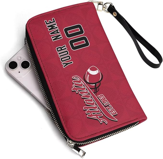 Custom Sports Team Zip Organizer Wallet-Personalized PU Leather Wristlet Wallet with Name Number,Multi-Card Slots,Wrist Strap,Fan Gift for Men Women.
