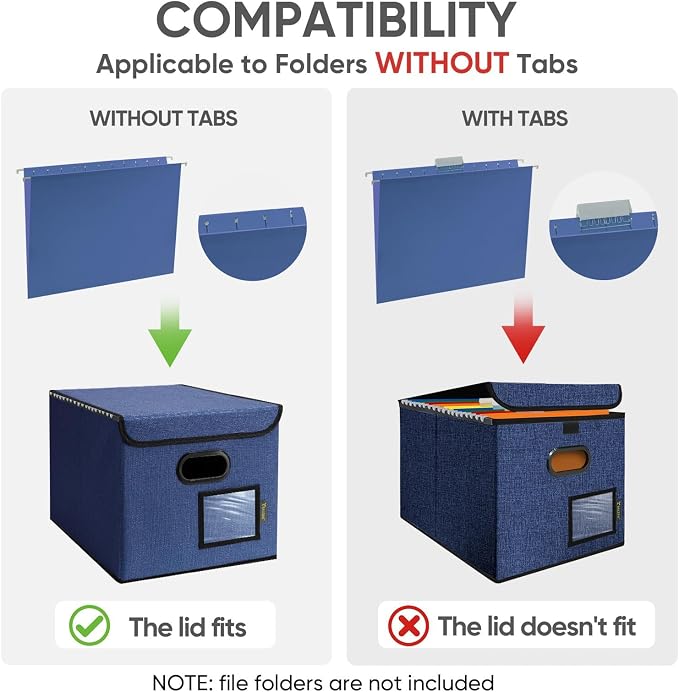 BALEINE File Organizer Box with Lid, Collapsible File Folder Organizer with Plastic Slide, Hanging File Folder Box for Office Document Storage (1 Pack, Blue)