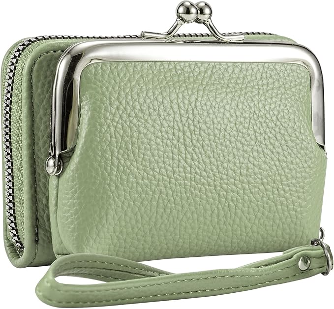 Women's RFID Blocking Wristlet Wallet - 2-in-1 Zip-Around with Coin Purse & Card Slots - Vegan Leather with Secure Clasp (Gift Ready)(Green)